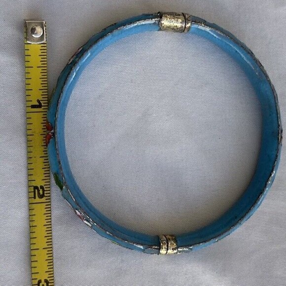 Vintage Cloisonne Women’s bangle Bracelet Light Blue Turquoise color floral 7.5” - Picture 10 of 14